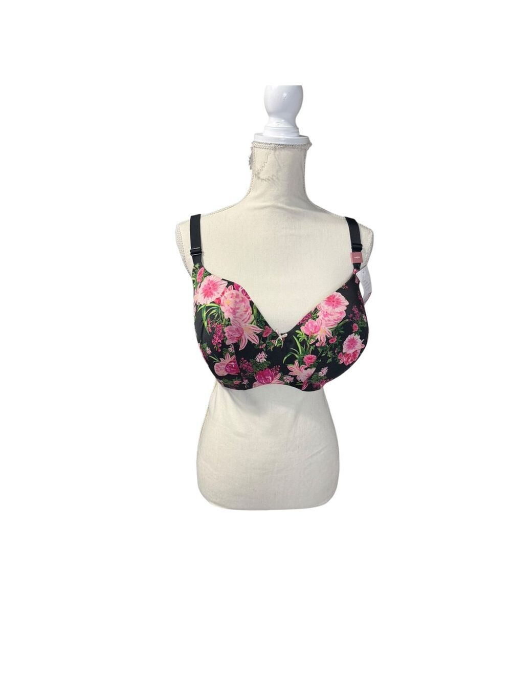 Women's Cacique Floral Underwire Bra Black Pink Size 44DD